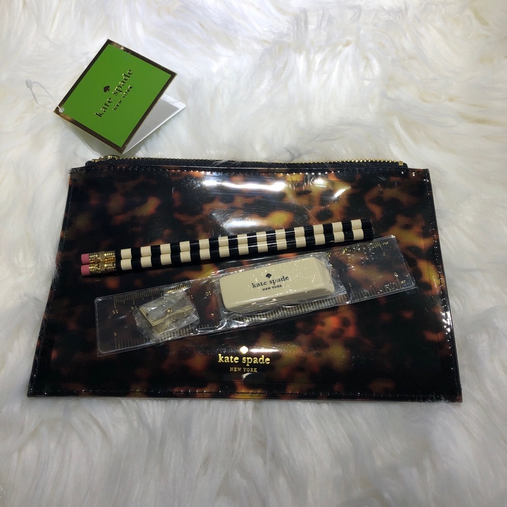 Kate Spade Tortoise Pencil Case With Supplies NWT